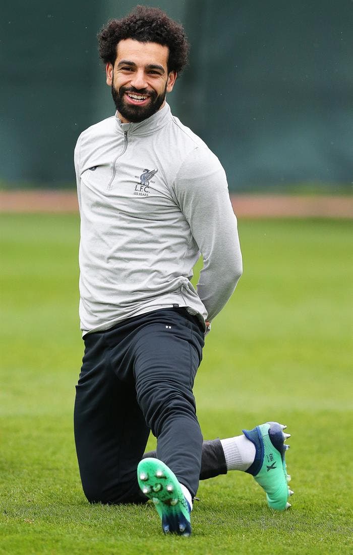 Mohamed Salah durante un entrenamiento con el Liverpool