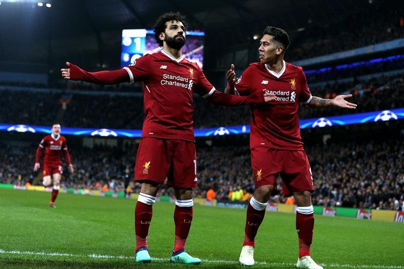 Salah celebra su gol frente al Manchester City de Pep Guardiola