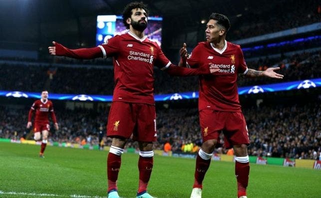 Salah celebra su gol frente al Manchester City de Pep Guardiola