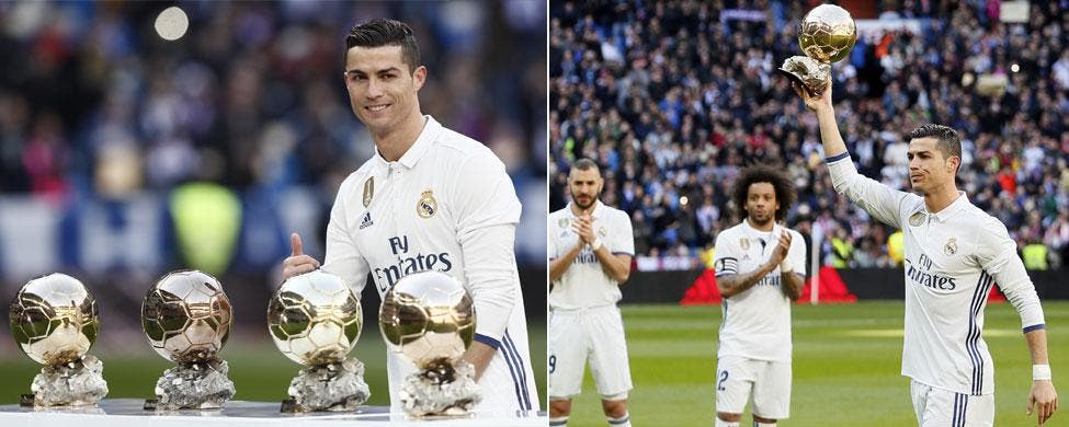 Cristiano Ronaldo luce sus cuatro Balones de Oro | EFE