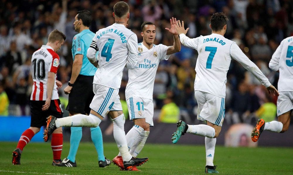 Cristiano Ronaldo celebra con Lucas y Sergio Ramos la fortaleza del Real Madrid de Florentino Pérez | EFE