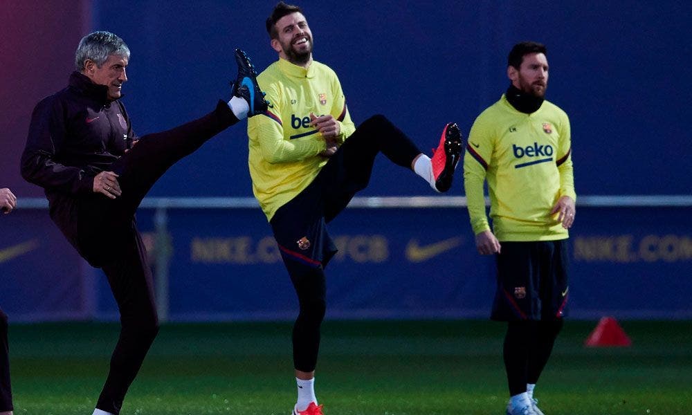 Quique Setién, Gerard Piqué y Leo Messi  | EFE