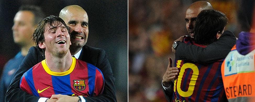 Dos abrazos muy distintos entre Messi y Guardiola
