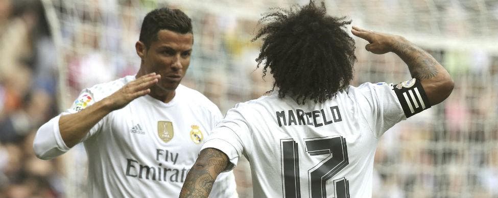Cristiano Ronaldo y Marcelo celebran un gol del Real Madrid ante Las Palmas / EFE