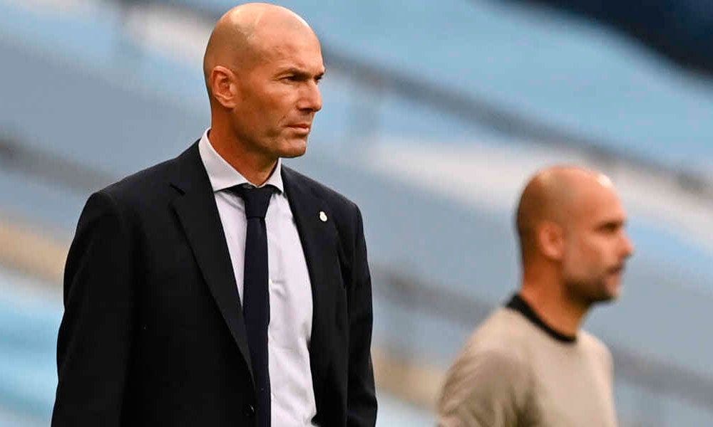 Zinedine Zidane y Pep Guardiola en el choque entre el Machester City y el Real Madrid 