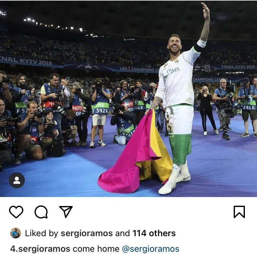 Imagen del like de Sergio Ramos en Instagram