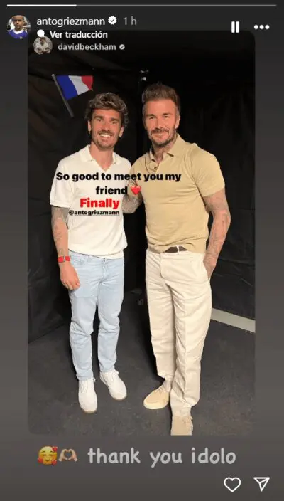 Griezmann y Beckham posan juntos. Foto: @antogriezmann.