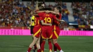 España celebra un gol. Foto: Cristina Tubilla.