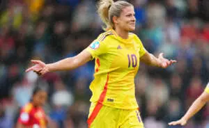 THUN, SWITZERLAND - JULY 07: Justine Vanhaevermaet of Belgium celebrates scoring her team's first goal during the UEFA Women's EURO 2025 Group B match between Spain and Belgium at Arena Thun on July 07, 2025 in Thun, Switzerland. (Photo by Aitor Alcalde - UEFA/UEFA via Getty Images)