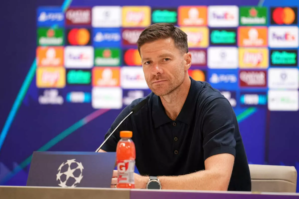 MADRID, SPAIN - SEPTEMBER 16: Xabi Alonso, Head Coach of Real Madrid, speaks to the media in a post match press conference after the team's victory in the UEFA Champions League 2025/26 League Phase MD1 match between Real Madrid C.F. and Olympique de Marseille at Estadio Santiago Bernabeu on September 16, 2025 in Madrid, Spain. (Photo by Aitor Alcalde - UEFA/UEFA via Getty Images)