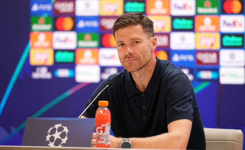 MADRID, SPAIN - SEPTEMBER 16: Xabi Alonso, Head Coach of Real Madrid, speaks to the media in a post match press conference after the team's victory in the UEFA Champions League 2025/26 League Phase MD1 match between Real Madrid C.F. and Olympique de Marseille at Estadio Santiago Bernabeu on September 16, 2025 in Madrid, Spain. (Photo by Aitor Alcalde - UEFA/UEFA via Getty Images)