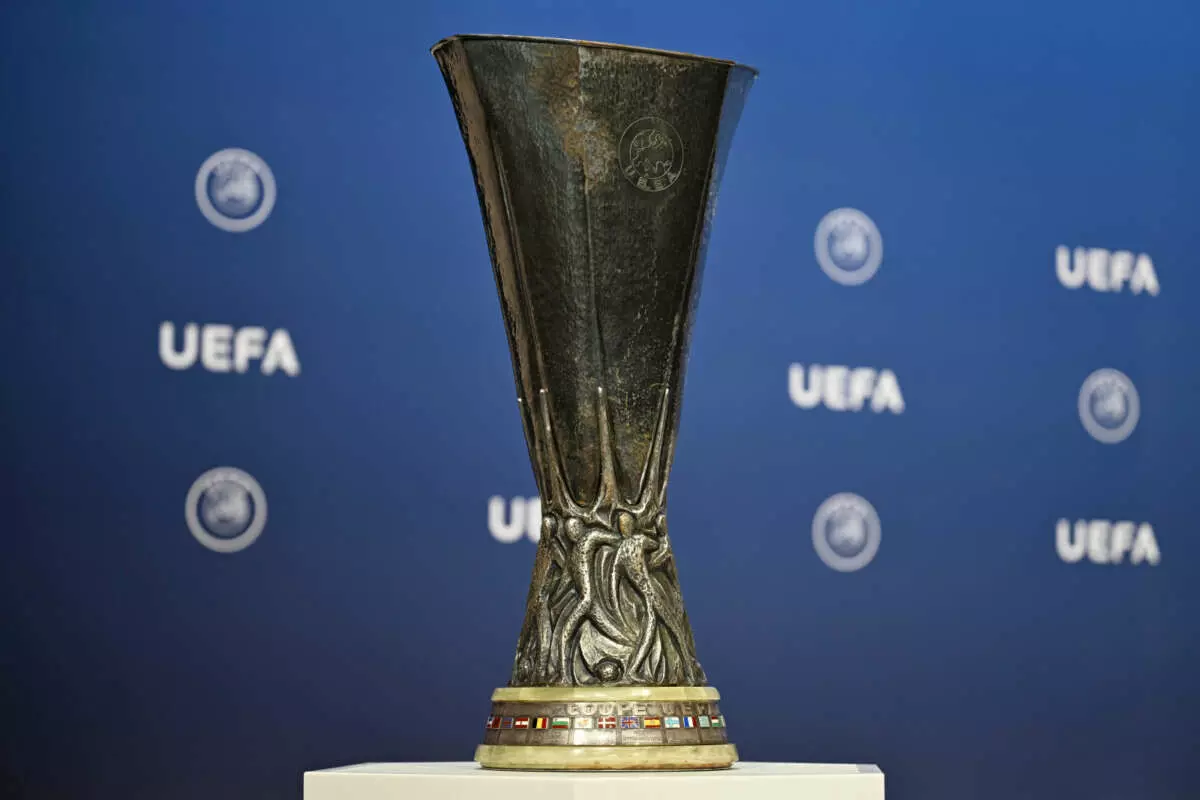 NYON, SWITZERLAND - JULY 21: A view of the UEFA Europa League trophy ahead of the UEFA Europa League 2025/26 Third Qualifying Round Draw at the UEFA Headquarters, the House of the European Football, on July 21, 2025, in Nyon, Switzerland. (Photo by Kristian Skeie - UEFA/UEFA via Getty Images)