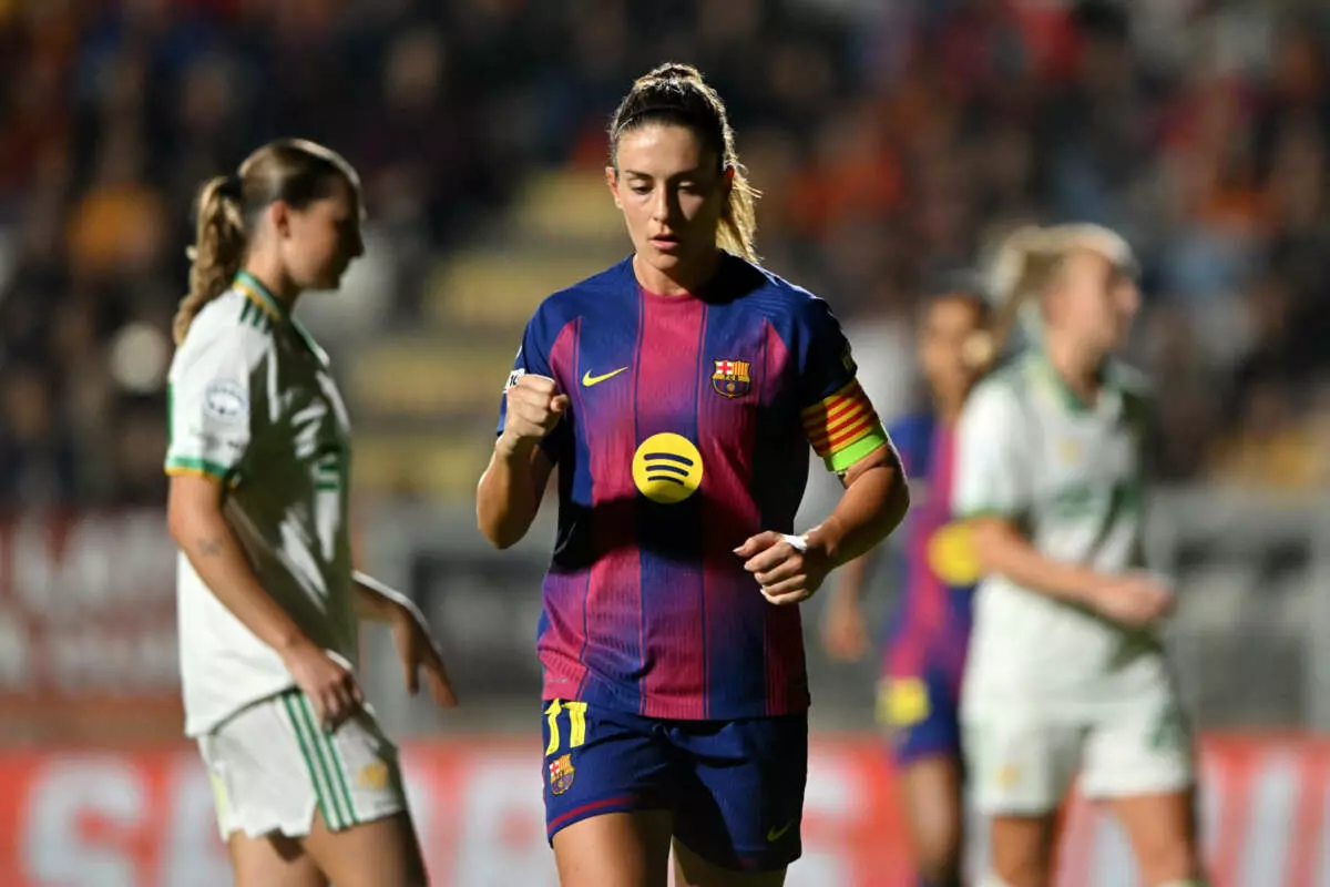 ROME, ITALY - OCTOBER 15: Alexia Putellas of FC Barcelona celebrates scoring her team's third goal from the penalty-spot during the UEFA Women's Champions League 2025/26 league phase match between AS Roma and FC Barcelona at Stadio Tre Fontane on October 15, 2025 in Rome, Italy. (Photo by Chris Ricco - UEFA/UEFA via Getty Images)