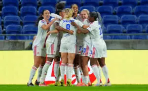 DECINES-CHARPIEU, FRANCE - NOVEMBER 11: Ada Hegerberg of OL Lyonnes celebrates scoring her team's second goal with teammates during the UEFA Women's Champions League 2025/26 League Phase MD3 match between OL Lyonnes and VfL Wolfsburg at OL Stadium on November 11, 2025 in Decines-Charpieu, France. (Photo by Franco Arland - UEFA/UEFA via Getty Images)