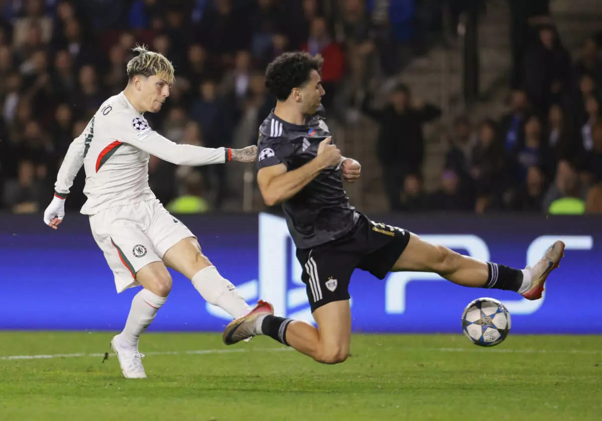 BAKU, AZERBAIJAN - NOVEMBER 05: Alejandro Garnacho of Chelsea scores his team's second goal during the UEFA Champions League 2025/26 League Phase MD4 match between Qarabag FK and Chelsea FC at Tofiq Bahramov Stadium on November 05, 2025 in Baku, Azerbaijan. (Photo by Francesco Scaccianoce - UEFA/UEFA via Getty Images)